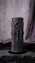 Pillar candle with sculpted gothic motifs